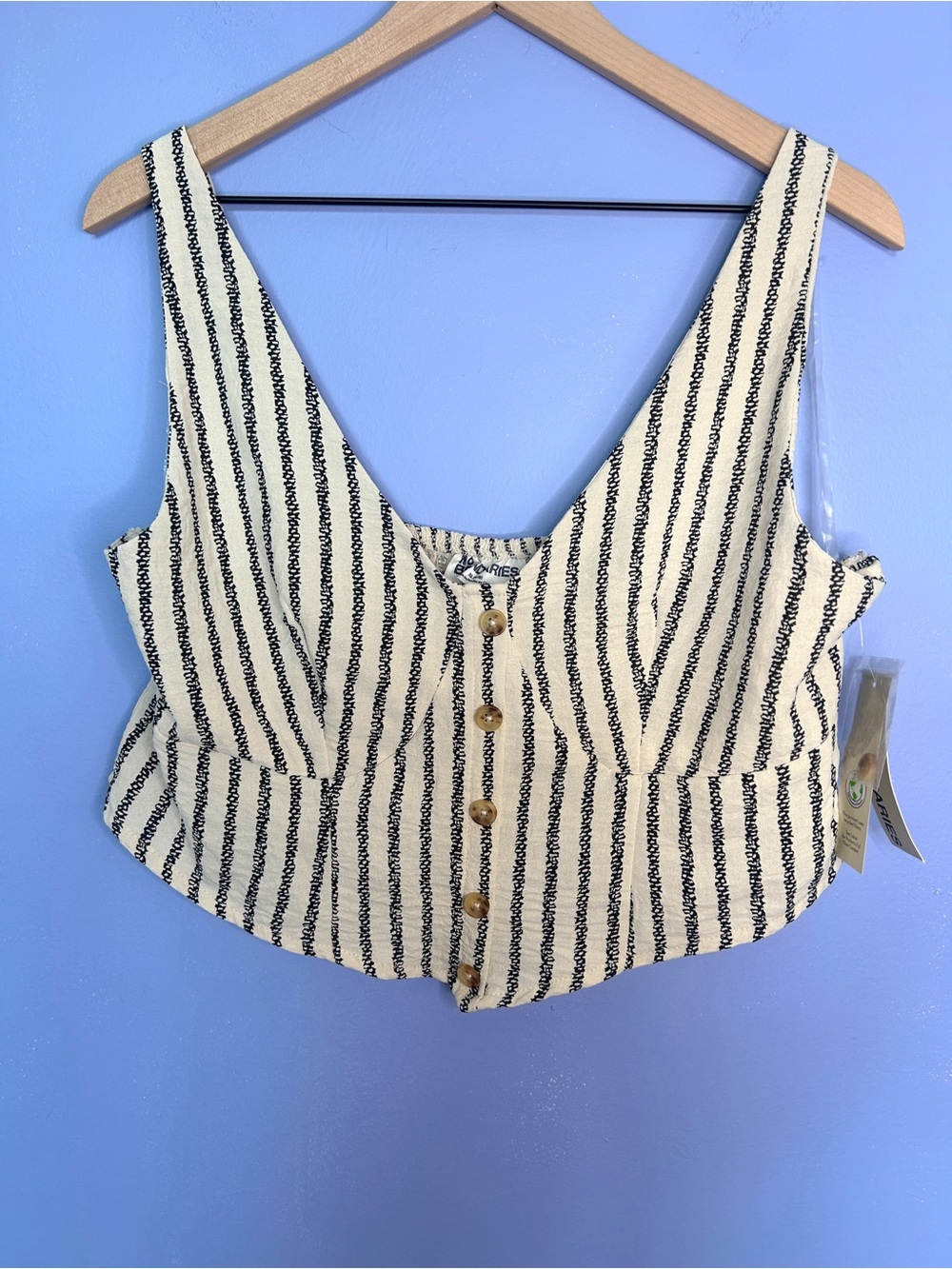 No Boundaries Black and Cream Striped Button-Front Knit Top